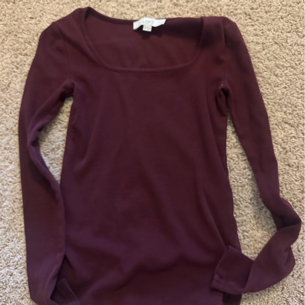 LOFT Long Sleeve Scoop Neck Top - Burgundy Plum